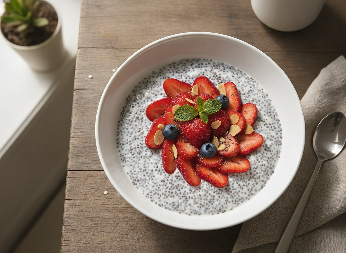 Chia seed pudding with yogurt and fruit photo