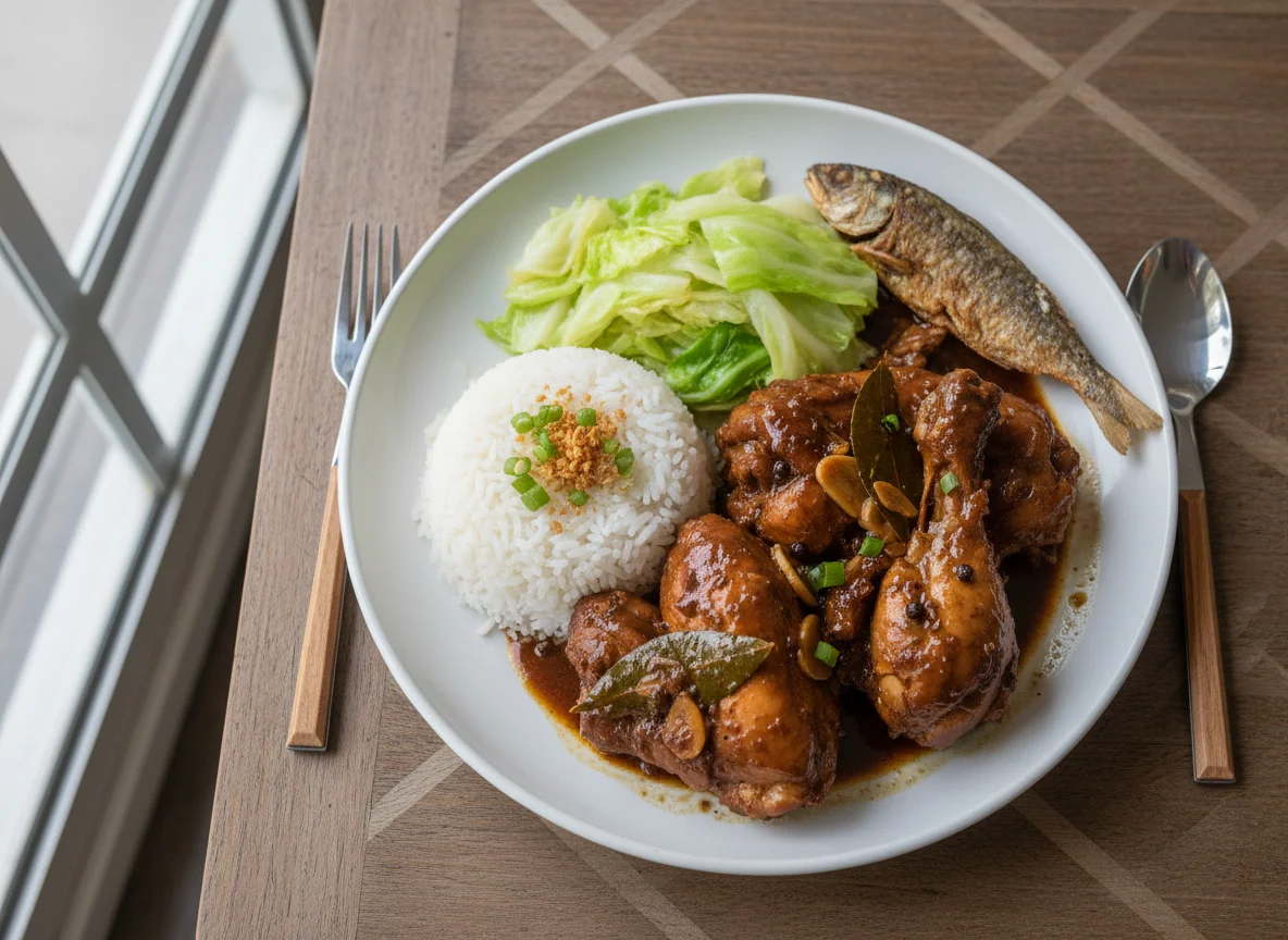 Chicken Adobo with Cabbage and Dried Fish photo