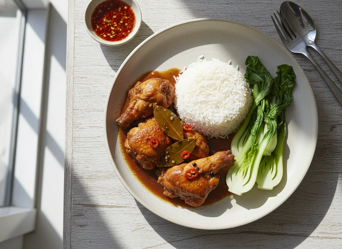 Chicken Adobo with Rice and Bok Choy photo