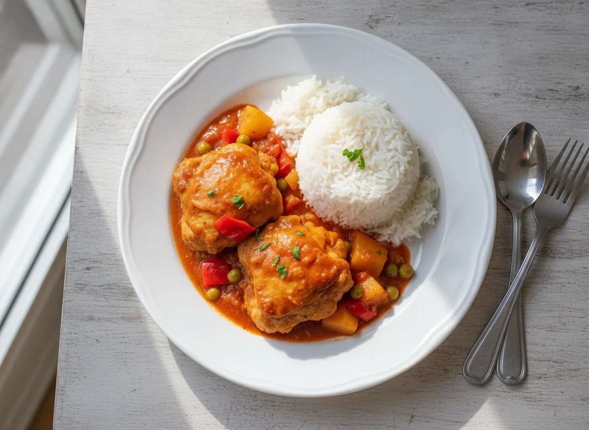 Chicken Afritada with White Rice photo