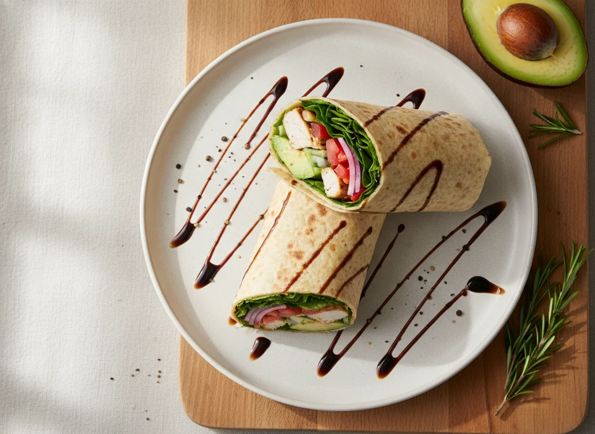 Chicken and Avocado Wrap with Balsamic Glaze photo