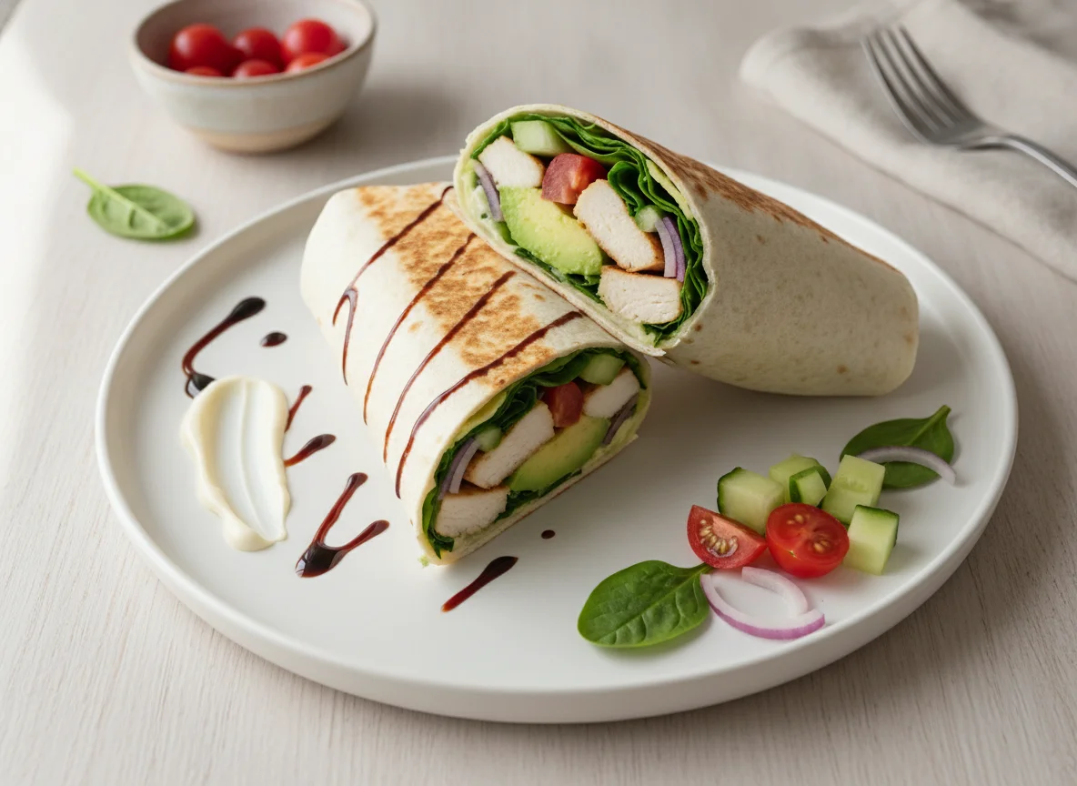 Chicken and Avocado Wrap with Reduced Fat Mayo and Balsamic Glaze photo