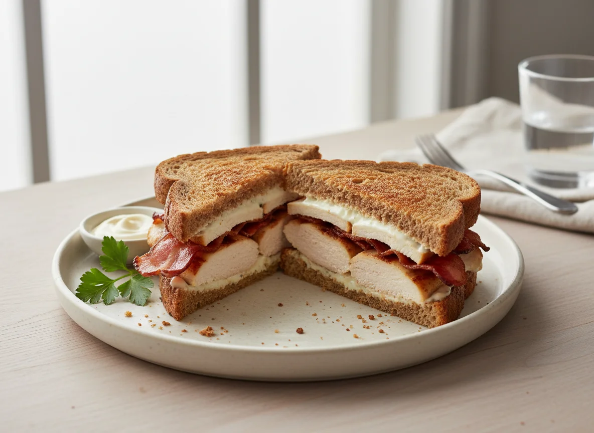 Chicken and Bacon Sandwich on Brown Bread photo