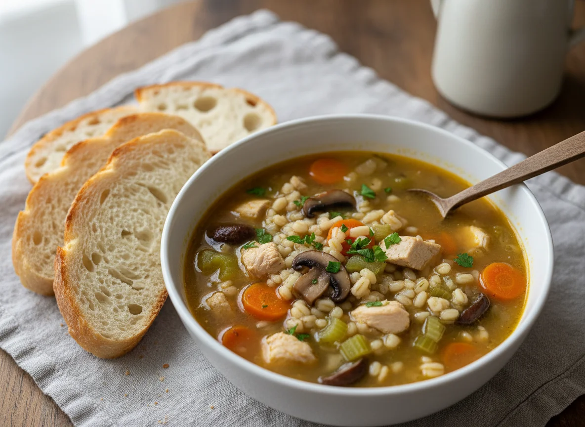 Chicken and Barley Soup with Bread photo