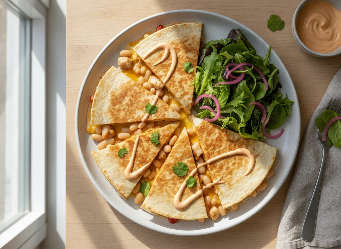 Chicken and Bean Quesadilla with Salad photo
