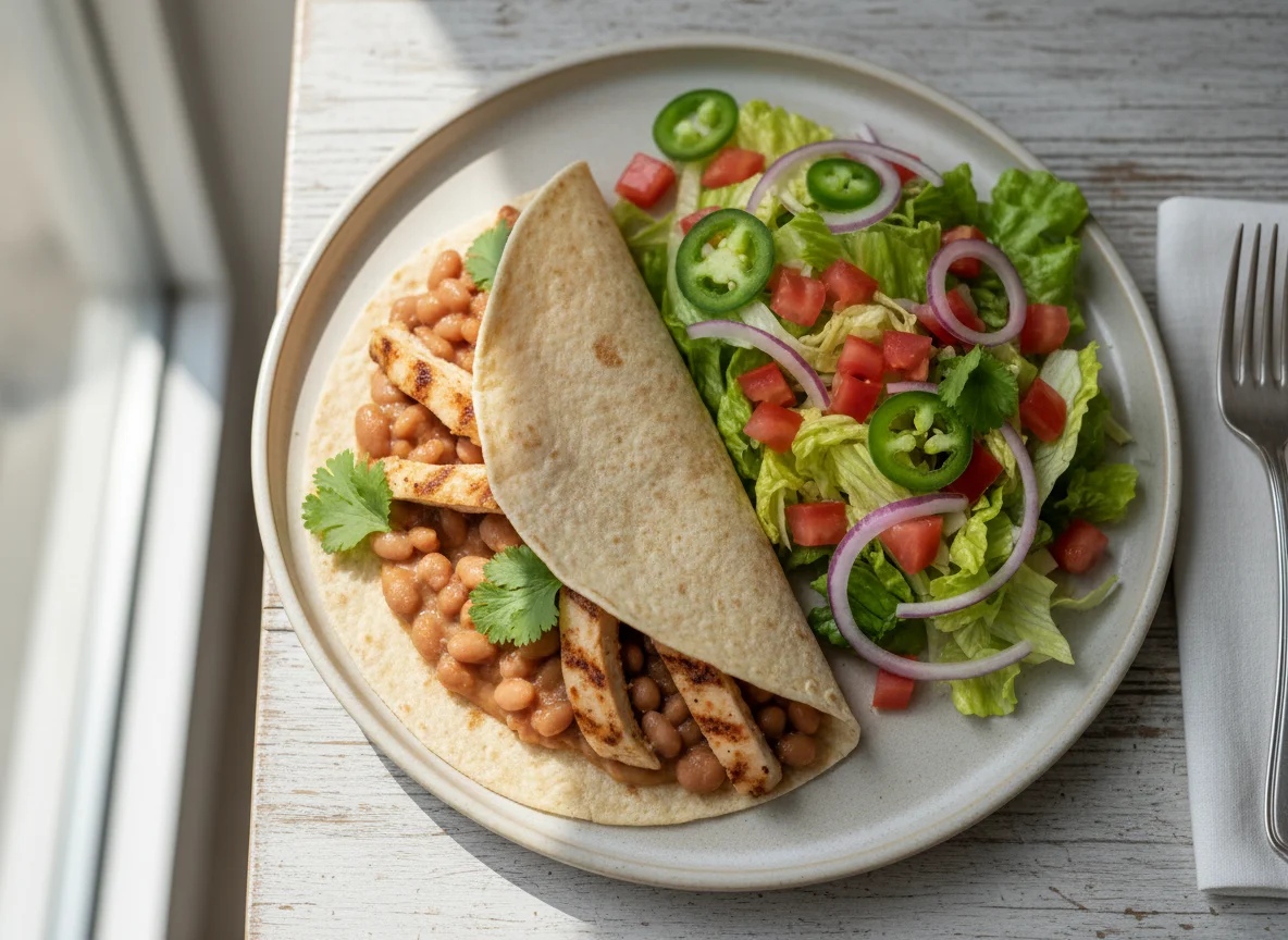 Chicken and Bean Taco with Salad photo