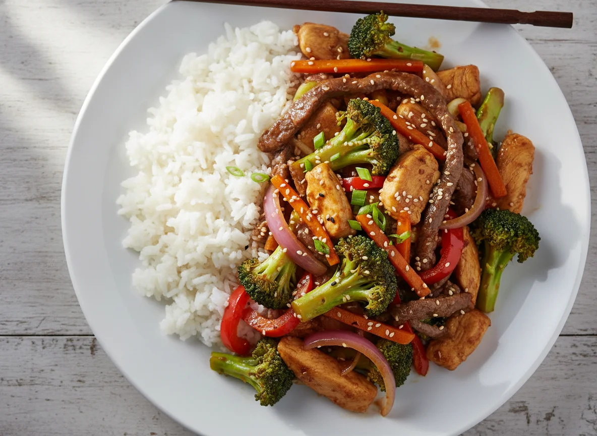 Chicken and Beef Stir-fry with Rice photo
