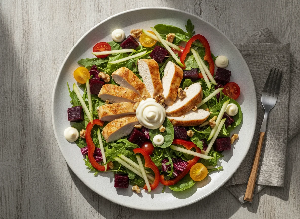 Chicken and Beetroot Salad with Apple and Walnuts photo