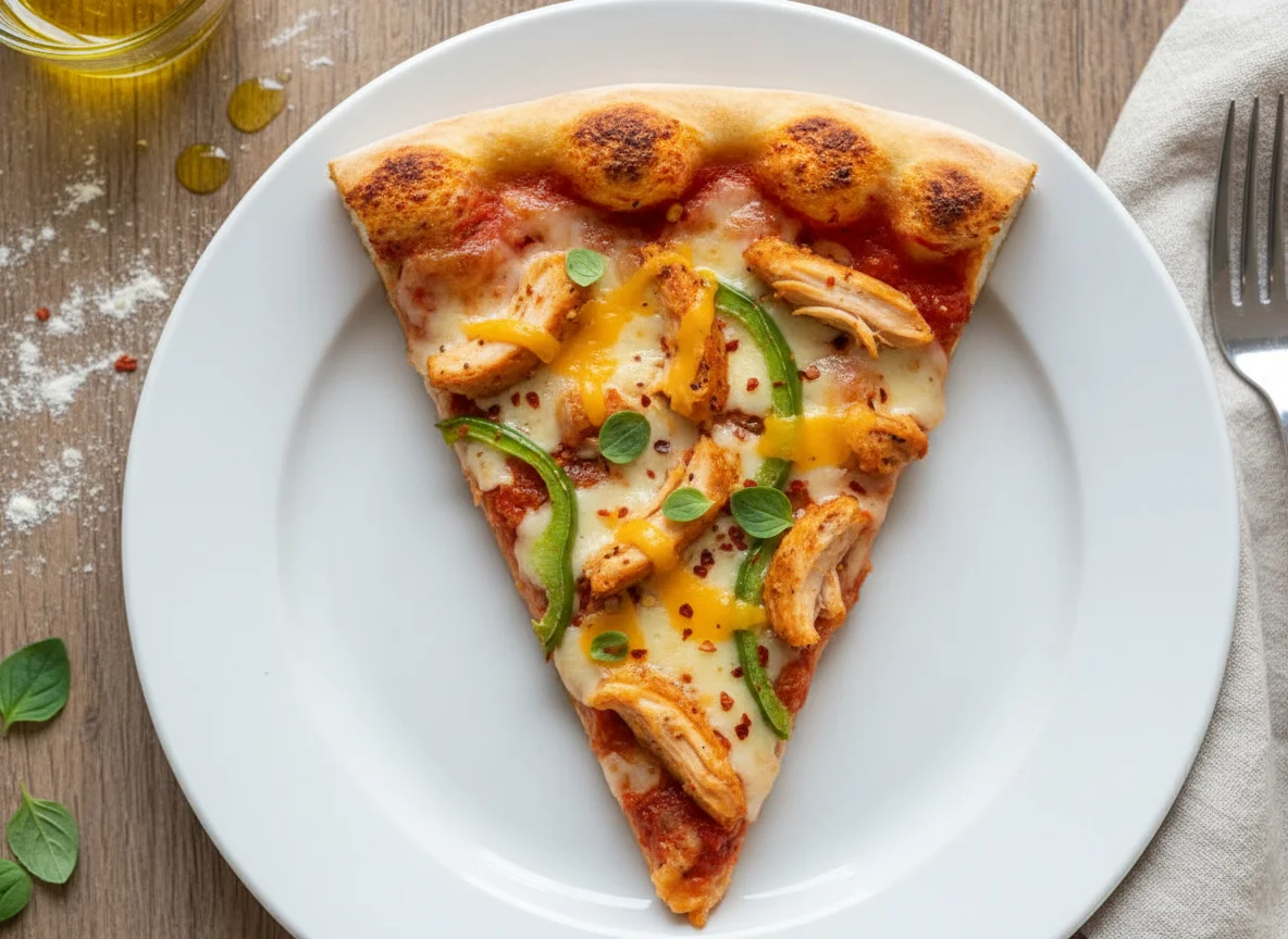 Chicken and Bell Pepper Pizza Slice photo