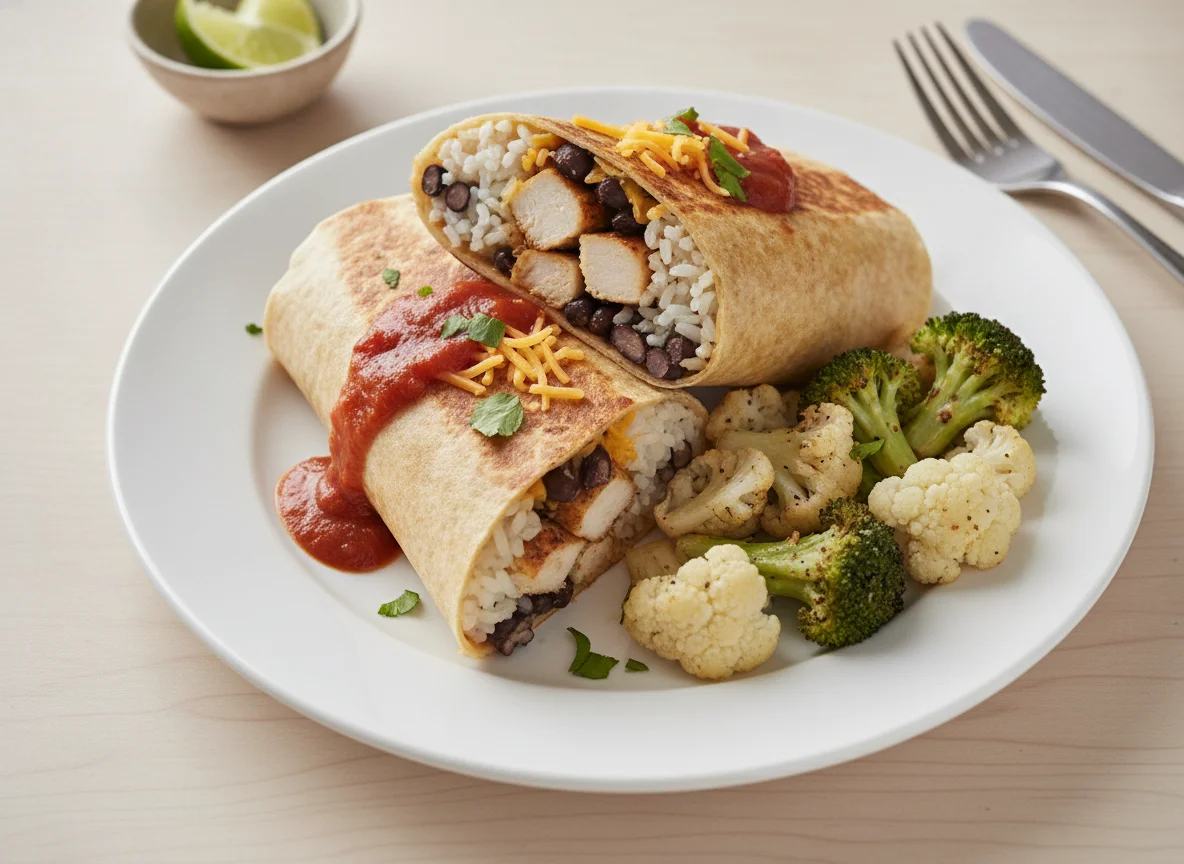 Chicken and Black Bean Burrito Wrap with Broccoli and Cauliflower photo