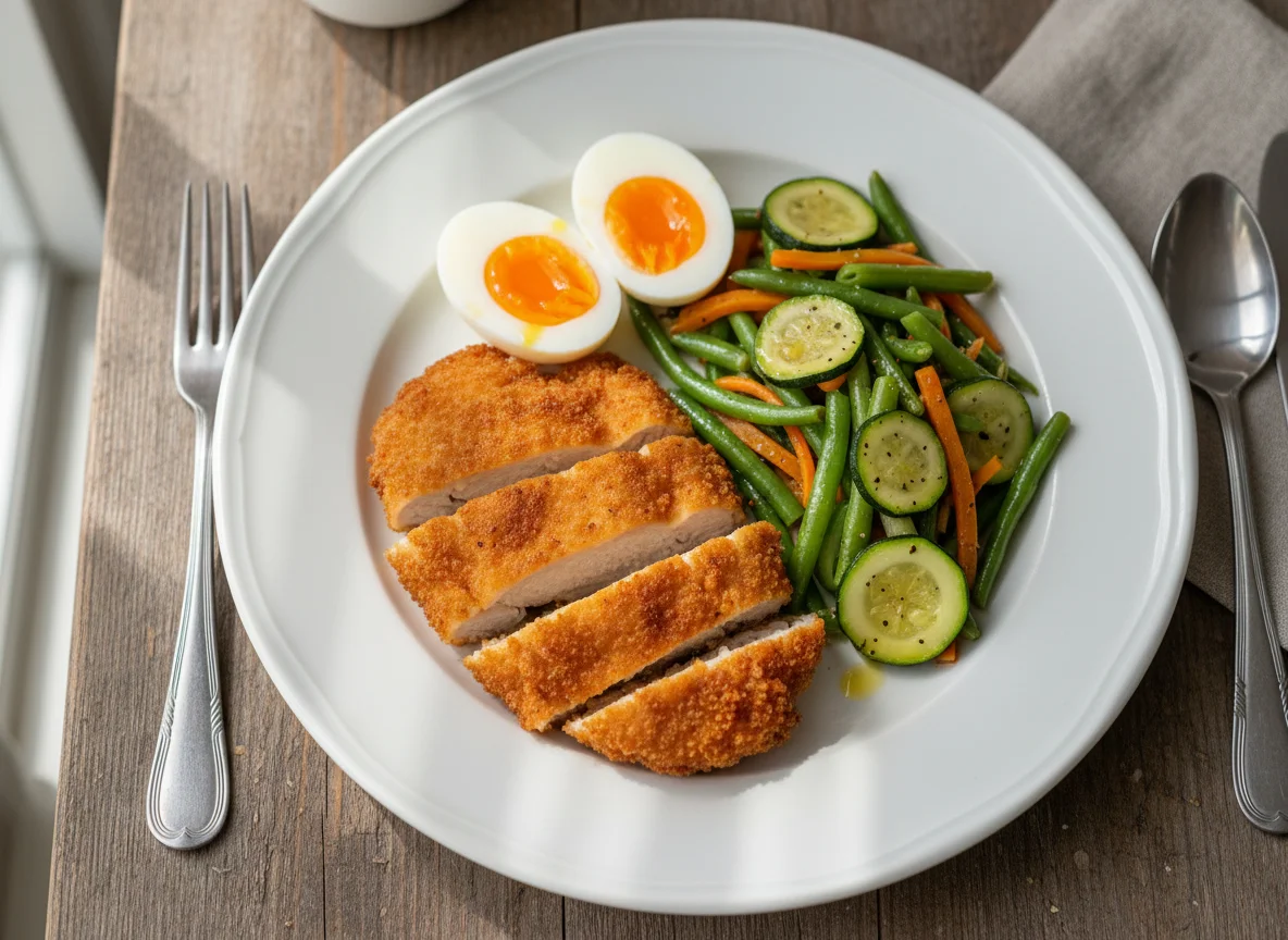 Chicken and Boiled Eggs with Sautéed Vegetables photo