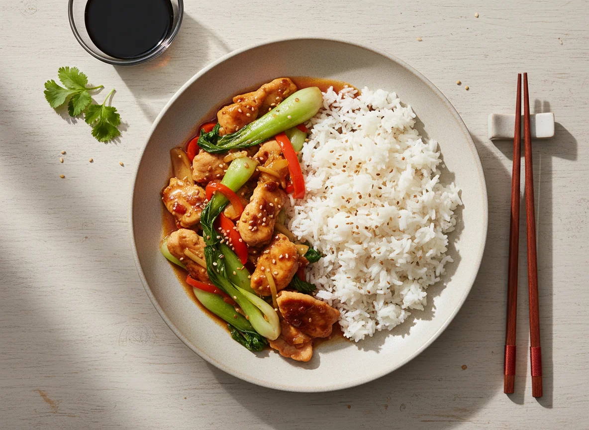Chicken and Bok Choy Stir-fry with Rice photo