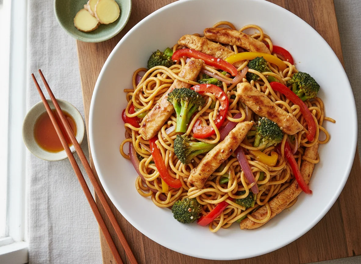 Chicken and Broccoli Stir-fry with Egg Noodles photo