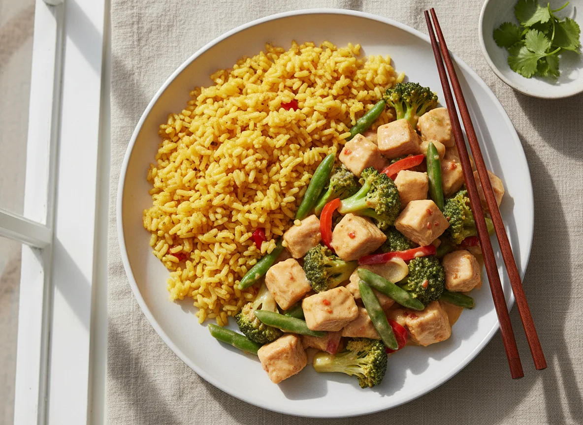 Chicken and Broccoli Stir-fry with Yellow Rice photo