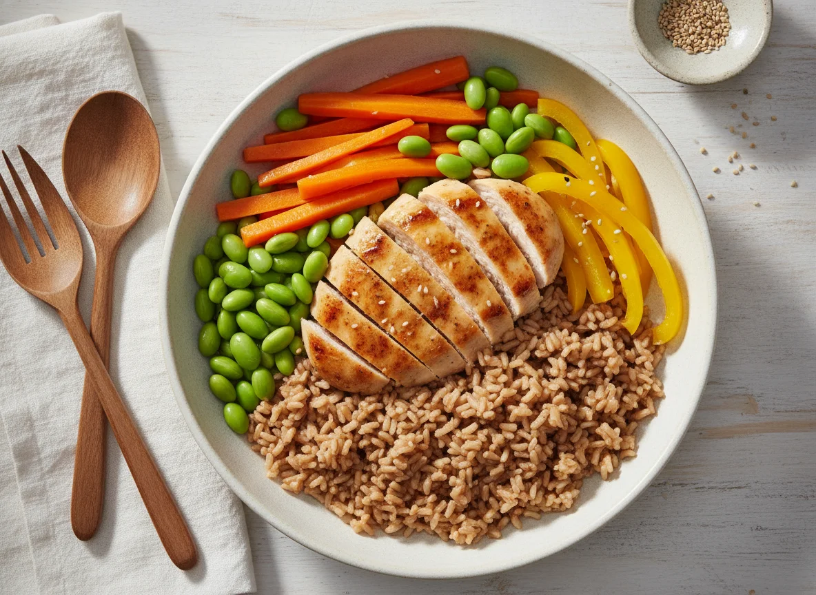 Chicken and Brown Rice Bowl with Vegetables photo