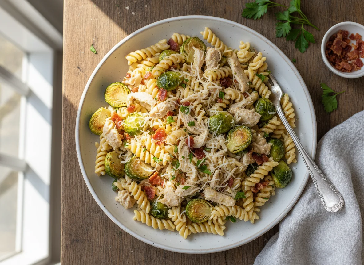 Chicken and Brussels Sprouts Pasta with Bacon photo