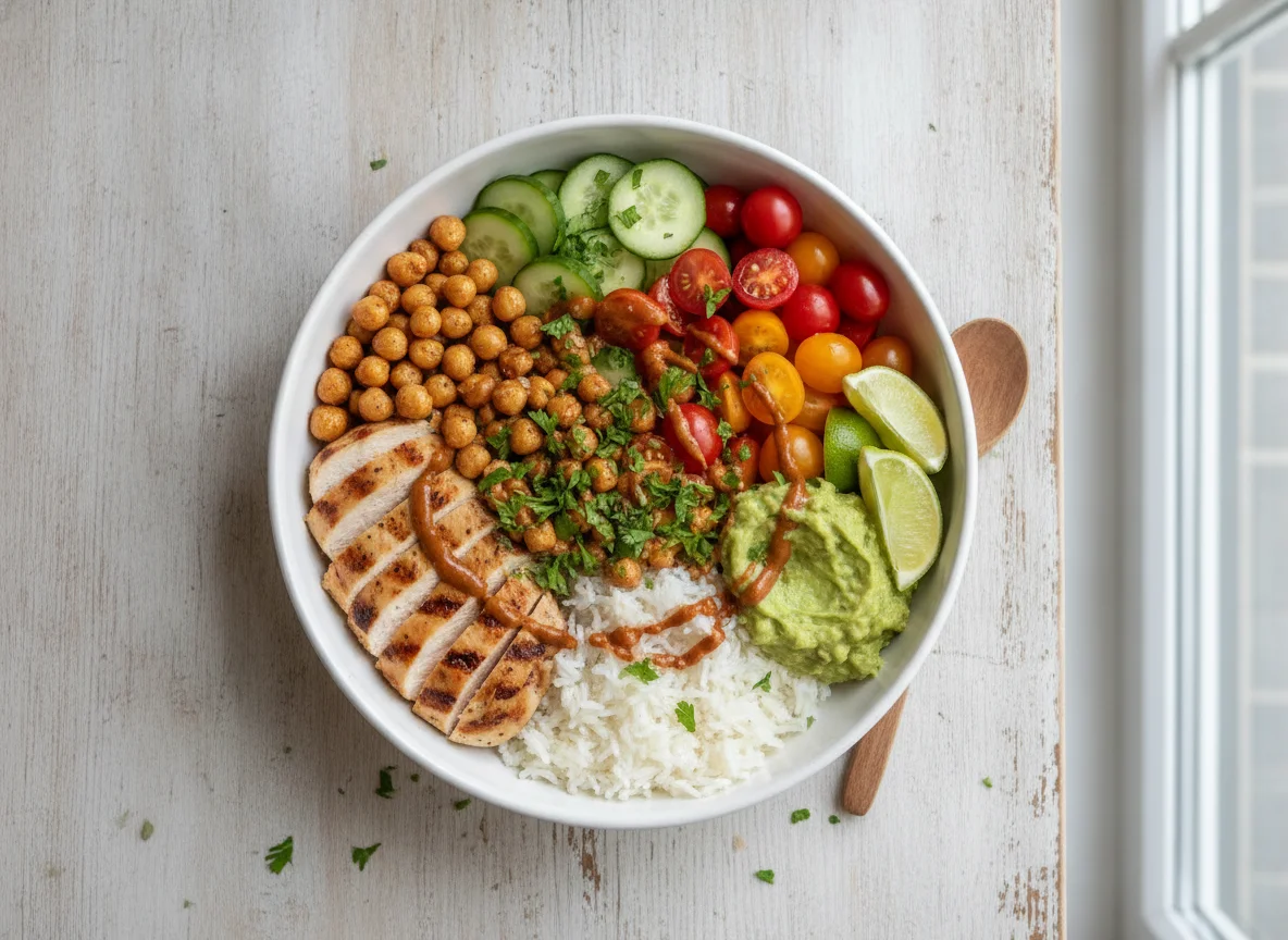 Chicken and Chickpea Buddha Bowl with Peanut Sauce photo