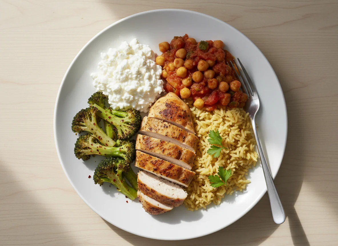 Chicken and Chickpea Meal Prep with Cottage Cheese and Broccoli photo