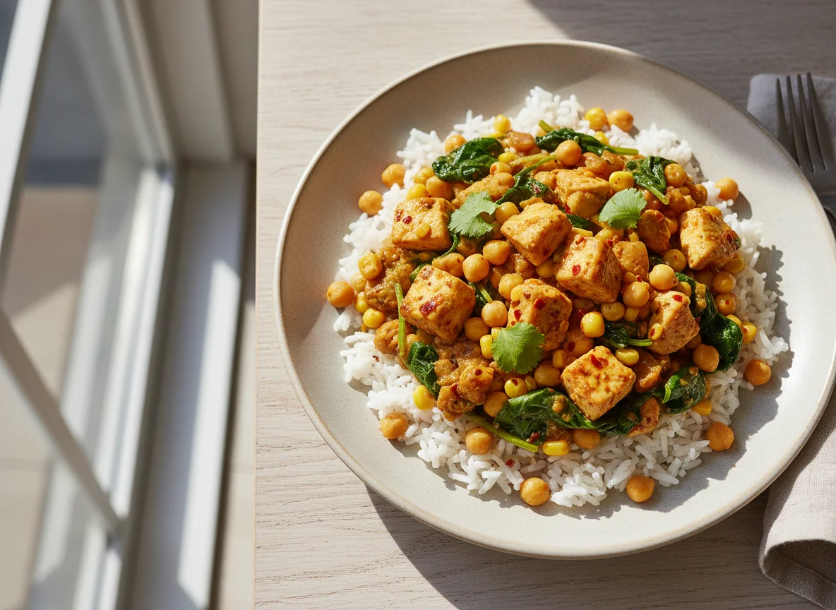 Chicken and Chickpea Rice with Spinach and Sweetcorn photo