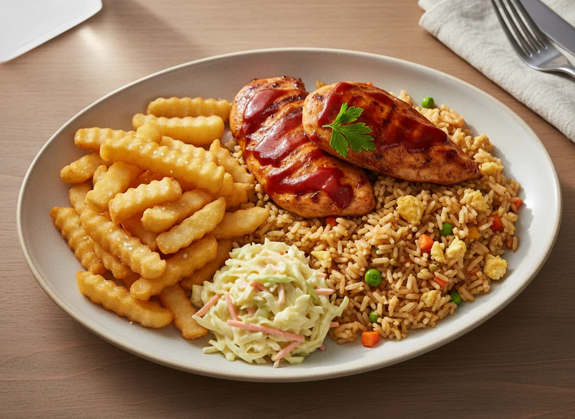 Chicken and Chips with Rice and Coleslaw photo