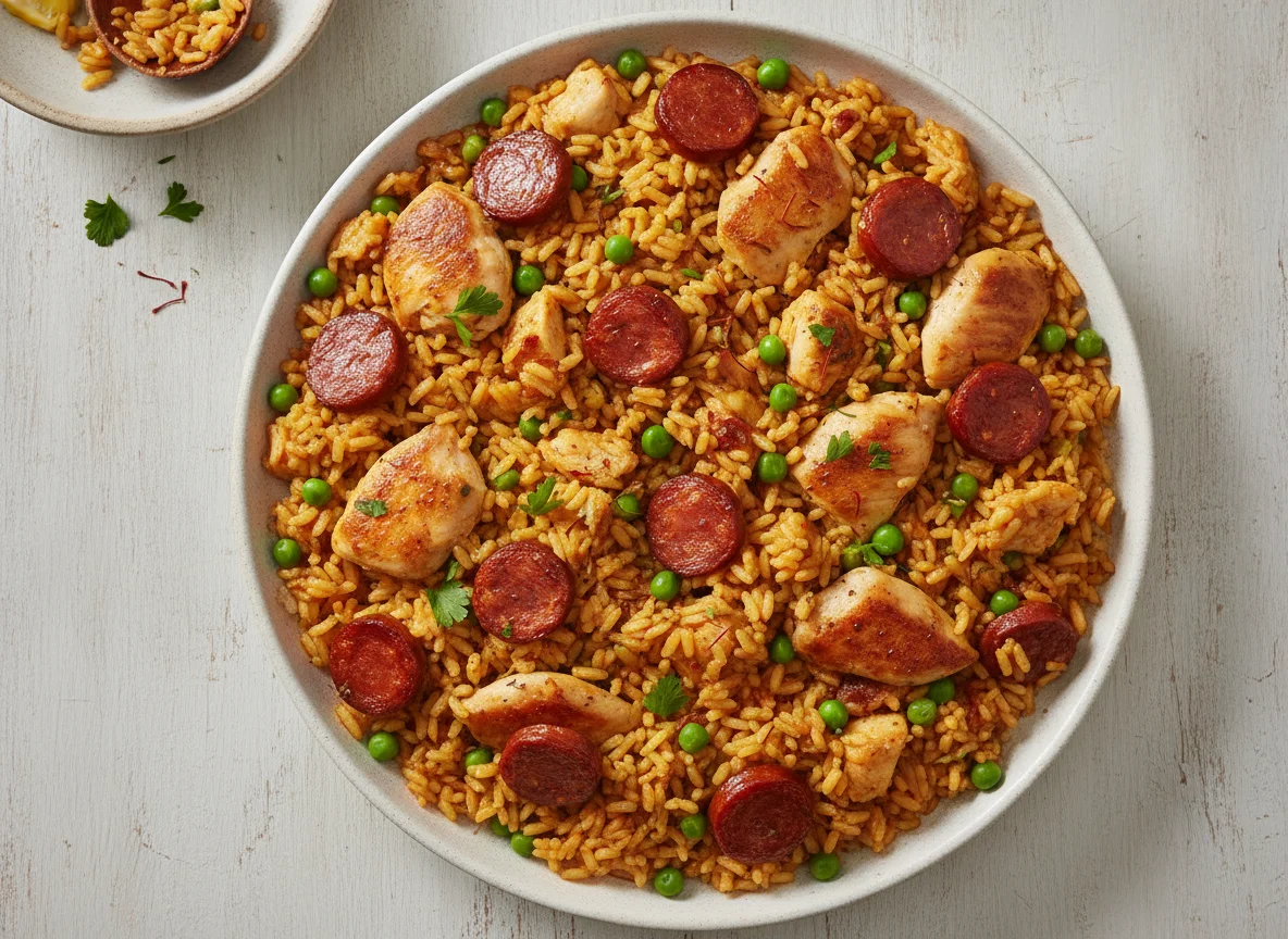 Chicken and Chorizo Paella with Peas photo