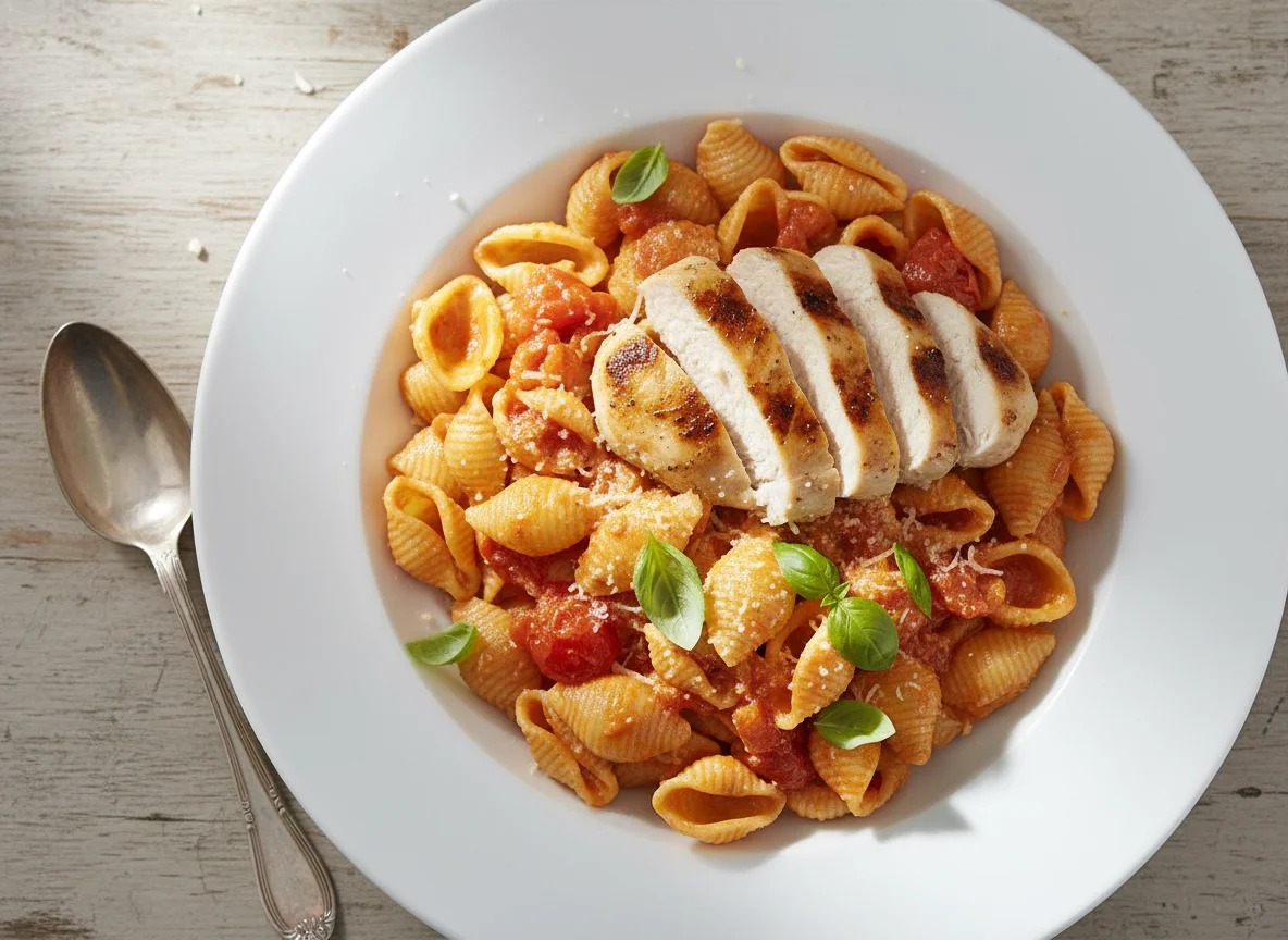 Chicken and Conchiglie Pasta with Tomato Cream Sauce photo