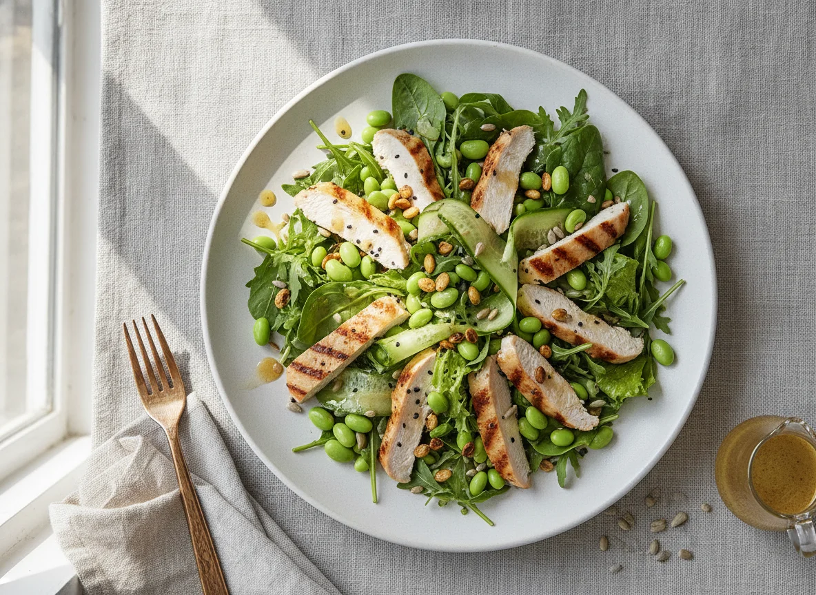Chicken and Edamame Green Salad with Camellia Seeds photo