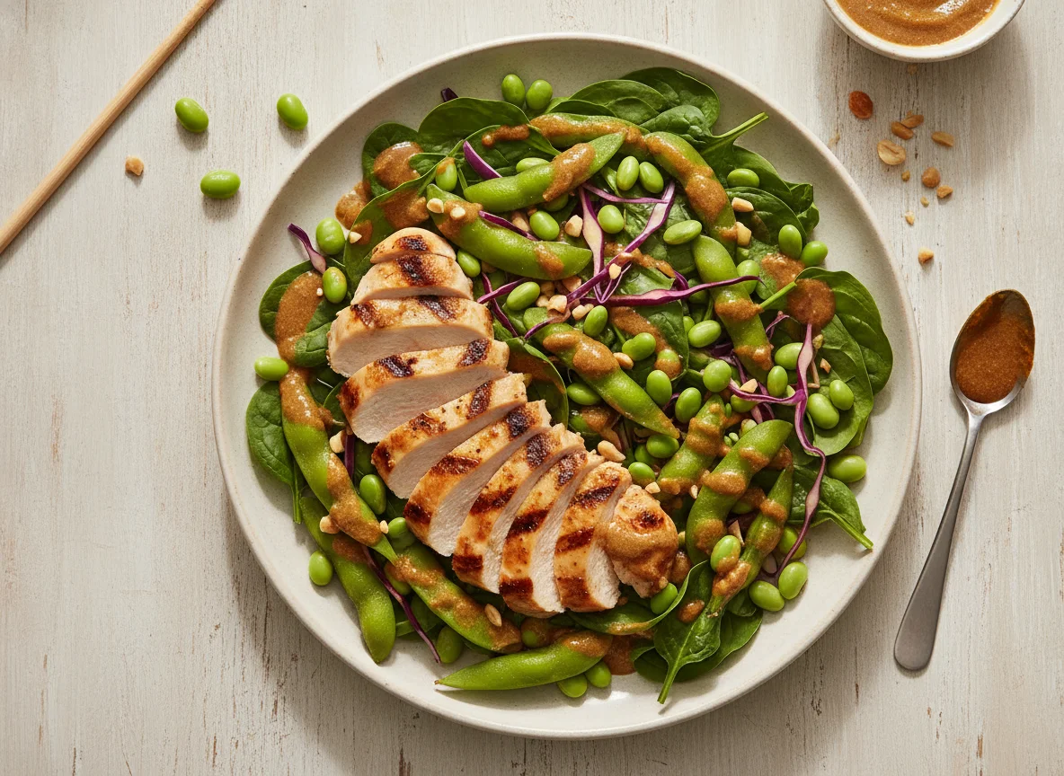 Chicken and Edamame Salad with Satay Dressing photo