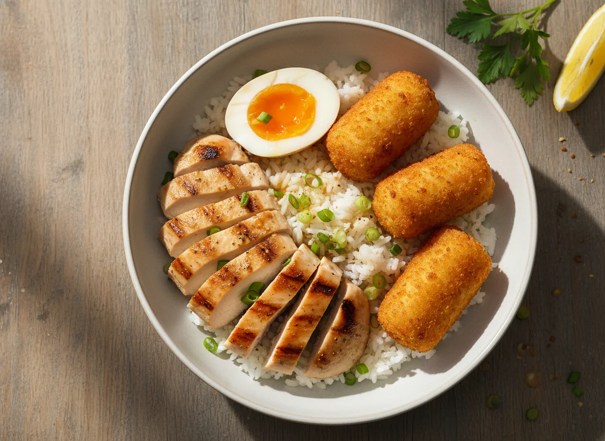 Chicken and Egg Bowl with Croquettes photo