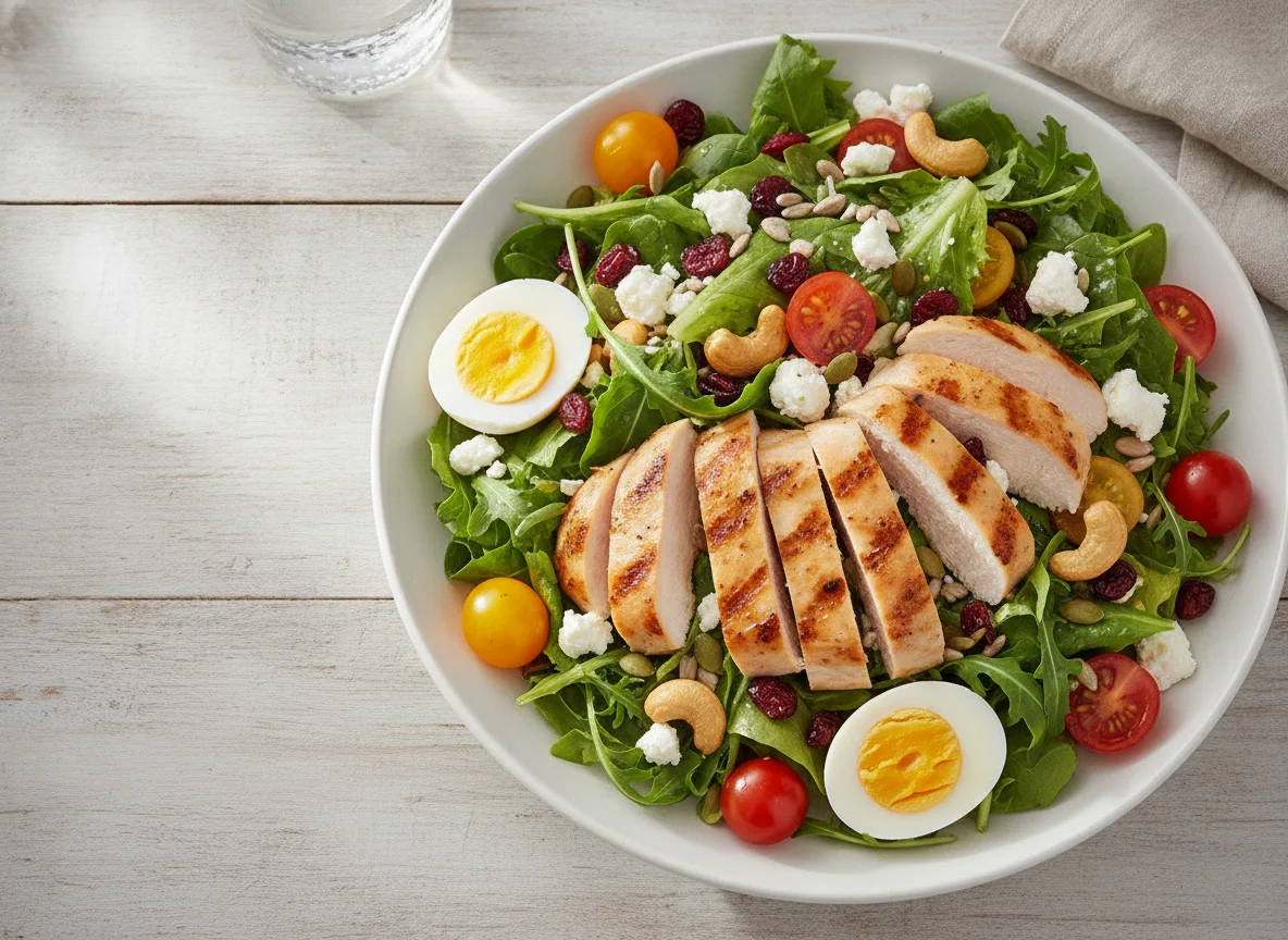 Chicken and Egg Garden Salad with Nuts and Seeds photo