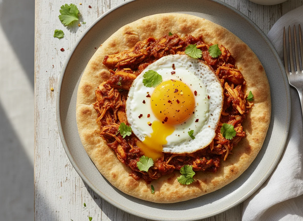 Chicken and Egg on Flatbread photo