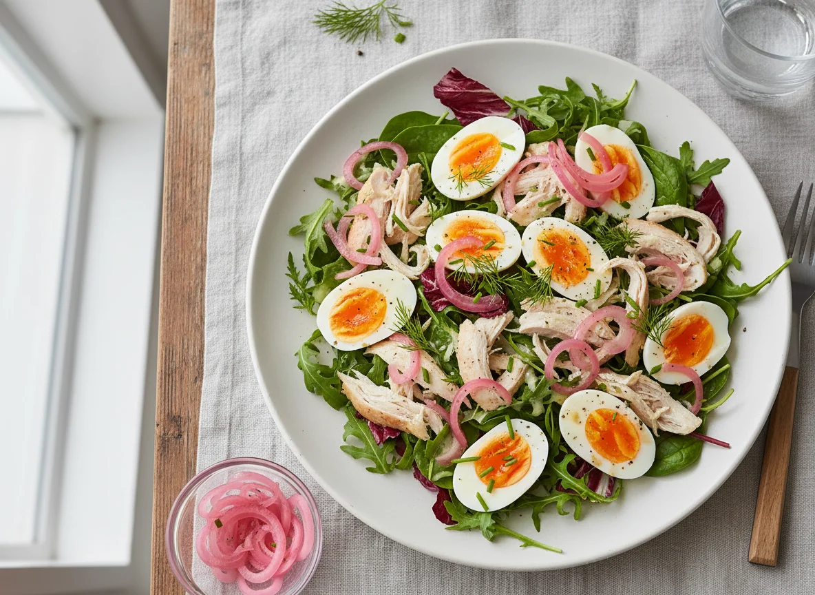 Chicken and Egg Salad with Pickled Onions photo