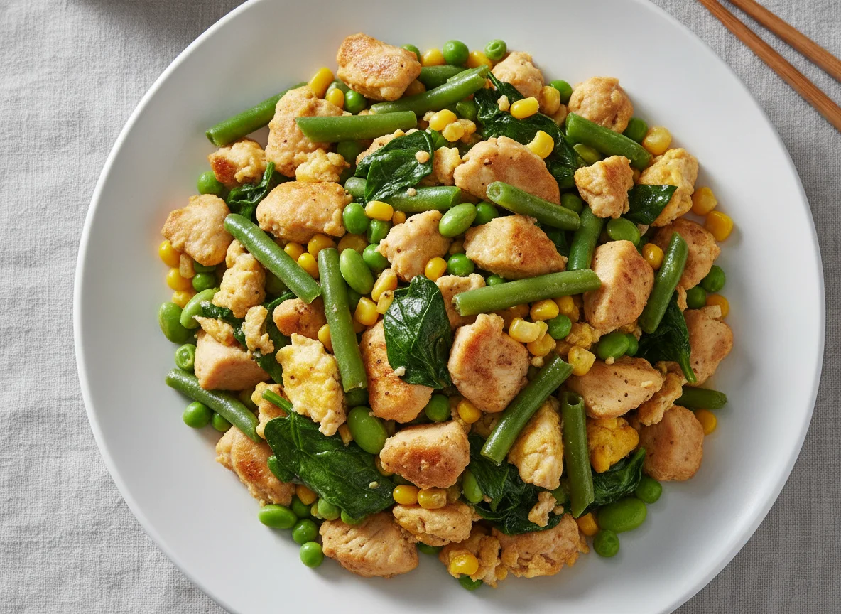 Chicken and Egg Stir-fry with Mixed Vegetables photo