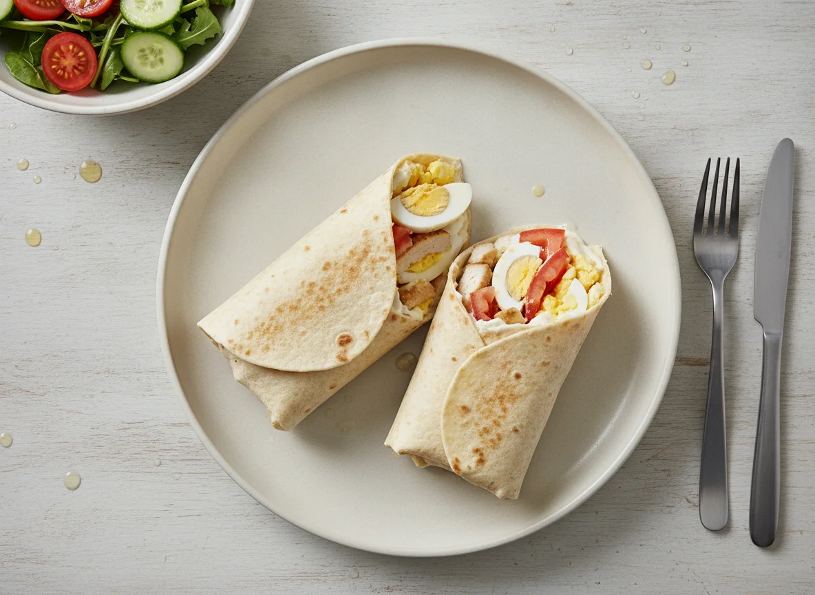 Chicken and Egg Wrap with Side Salad photo