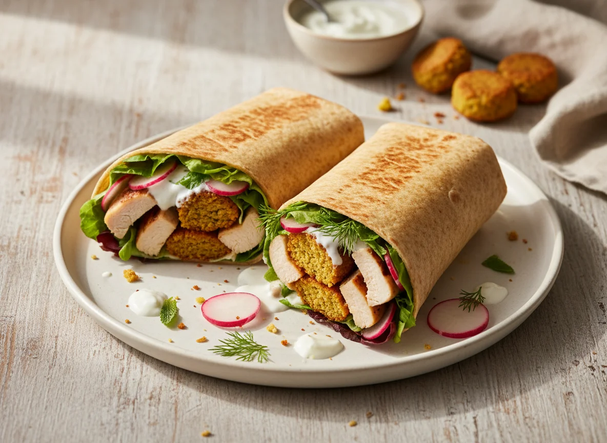 Chicken and Falafel Wrap with Creamy Sauce photo