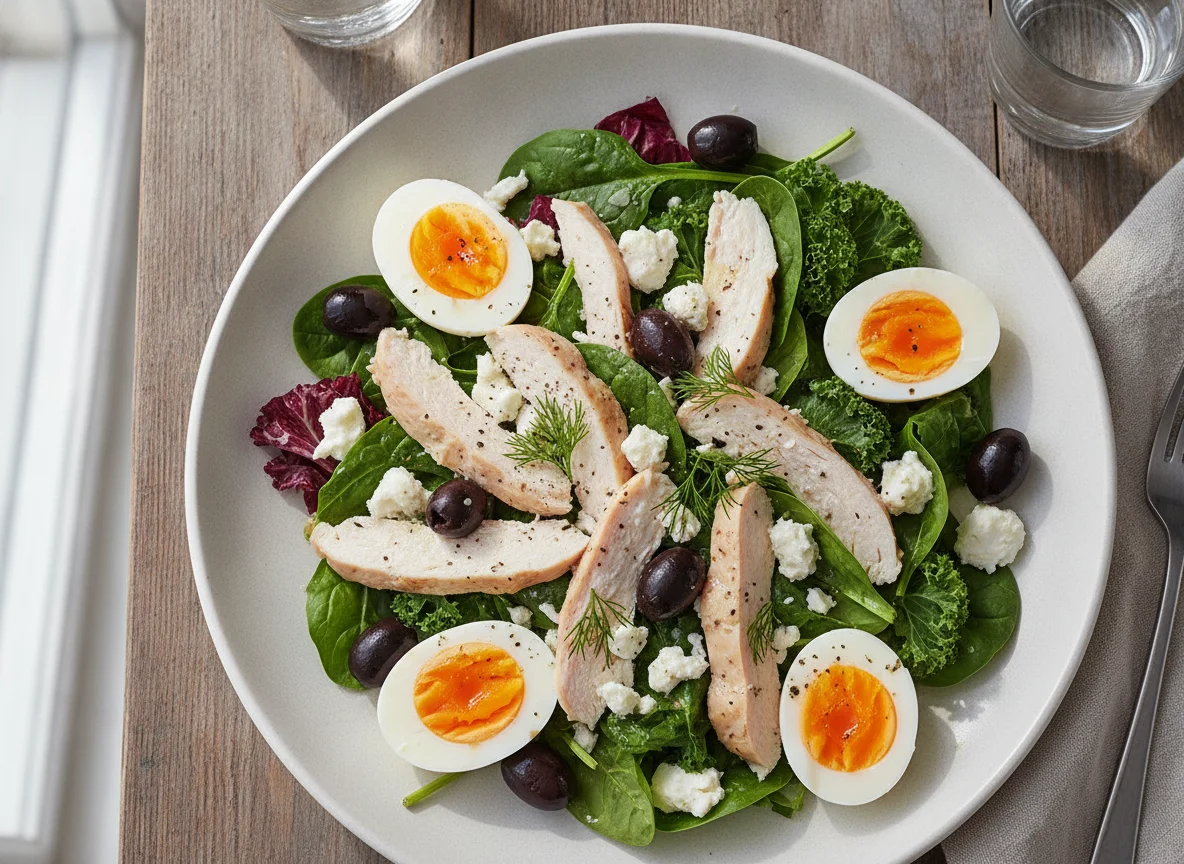 Chicken and Feta Salad with Boiled Eggs photo