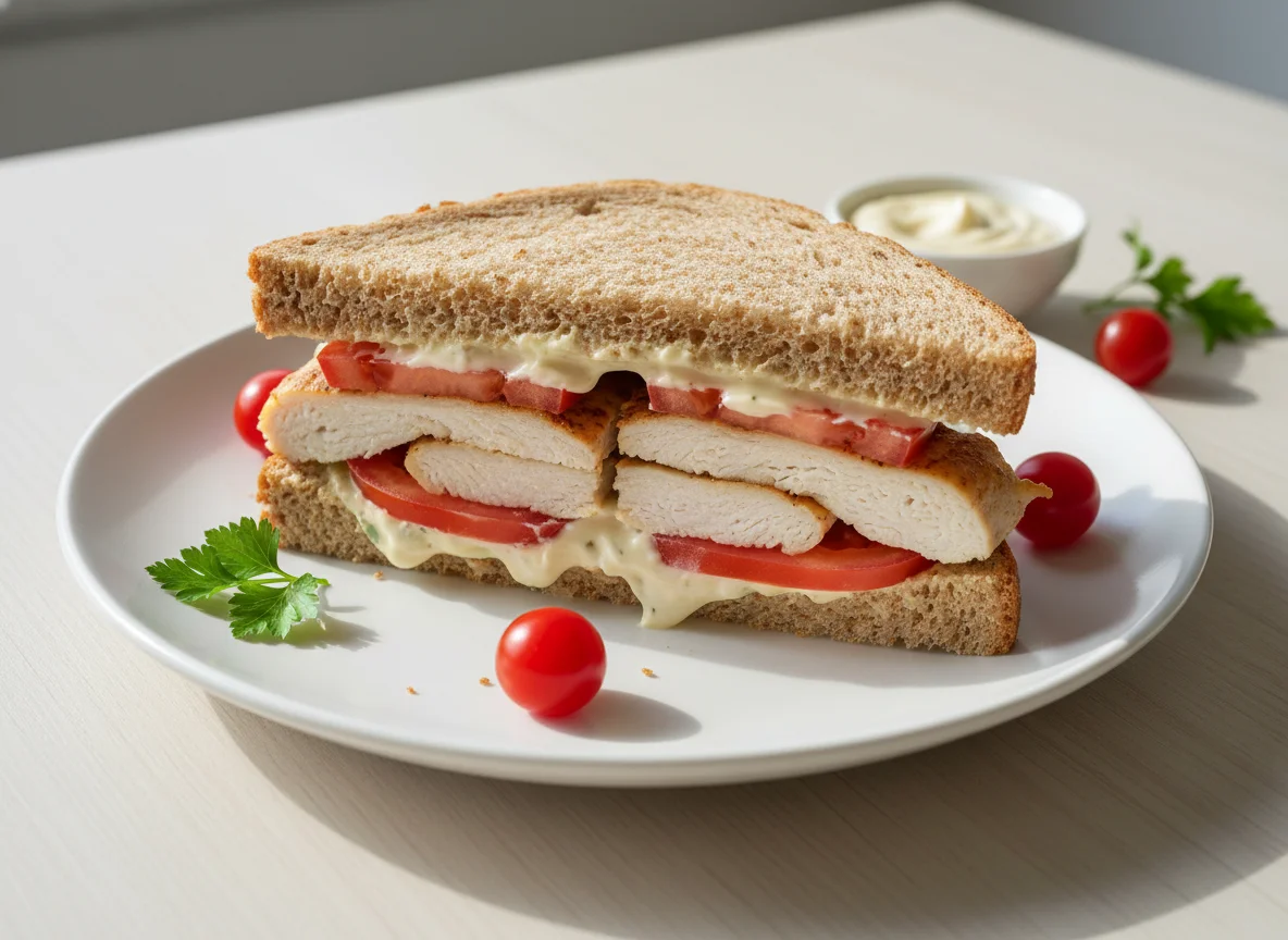 Chicken and Garlic Mayonnaise Sandwich with Tomato photo