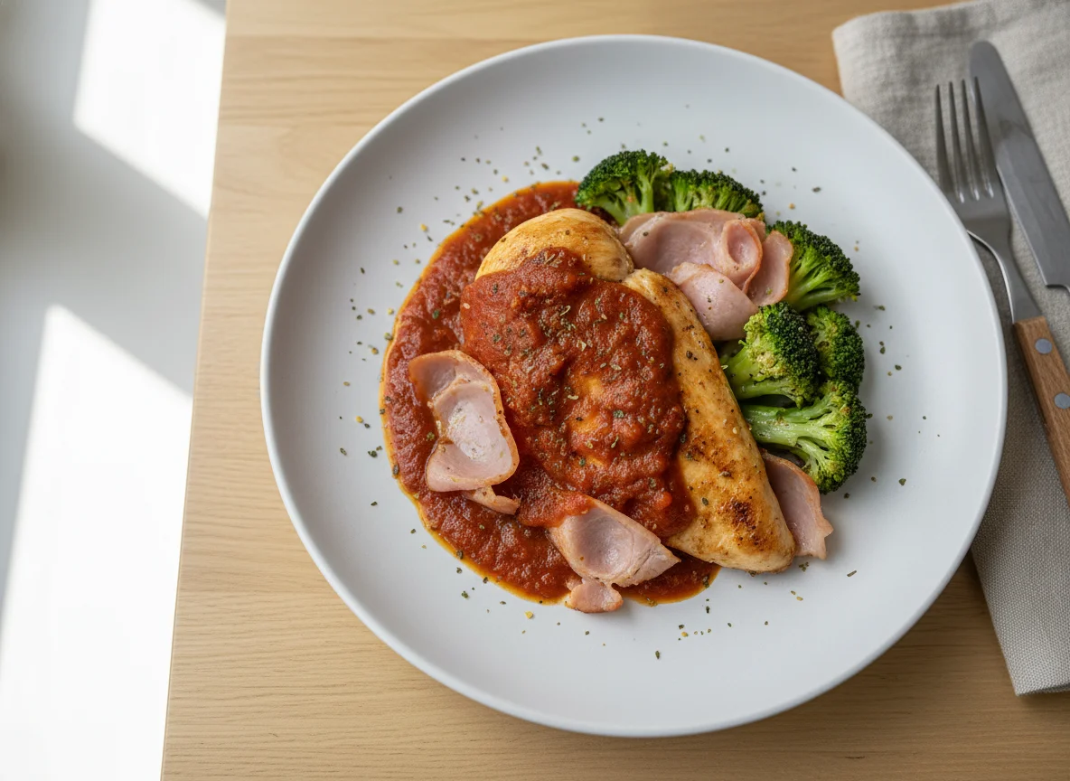 Chicken and Ham with Broccoli and Tomato Sauce photo