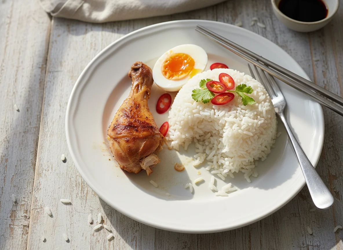 Chicken and Hard-boiled Egg with Rice photo