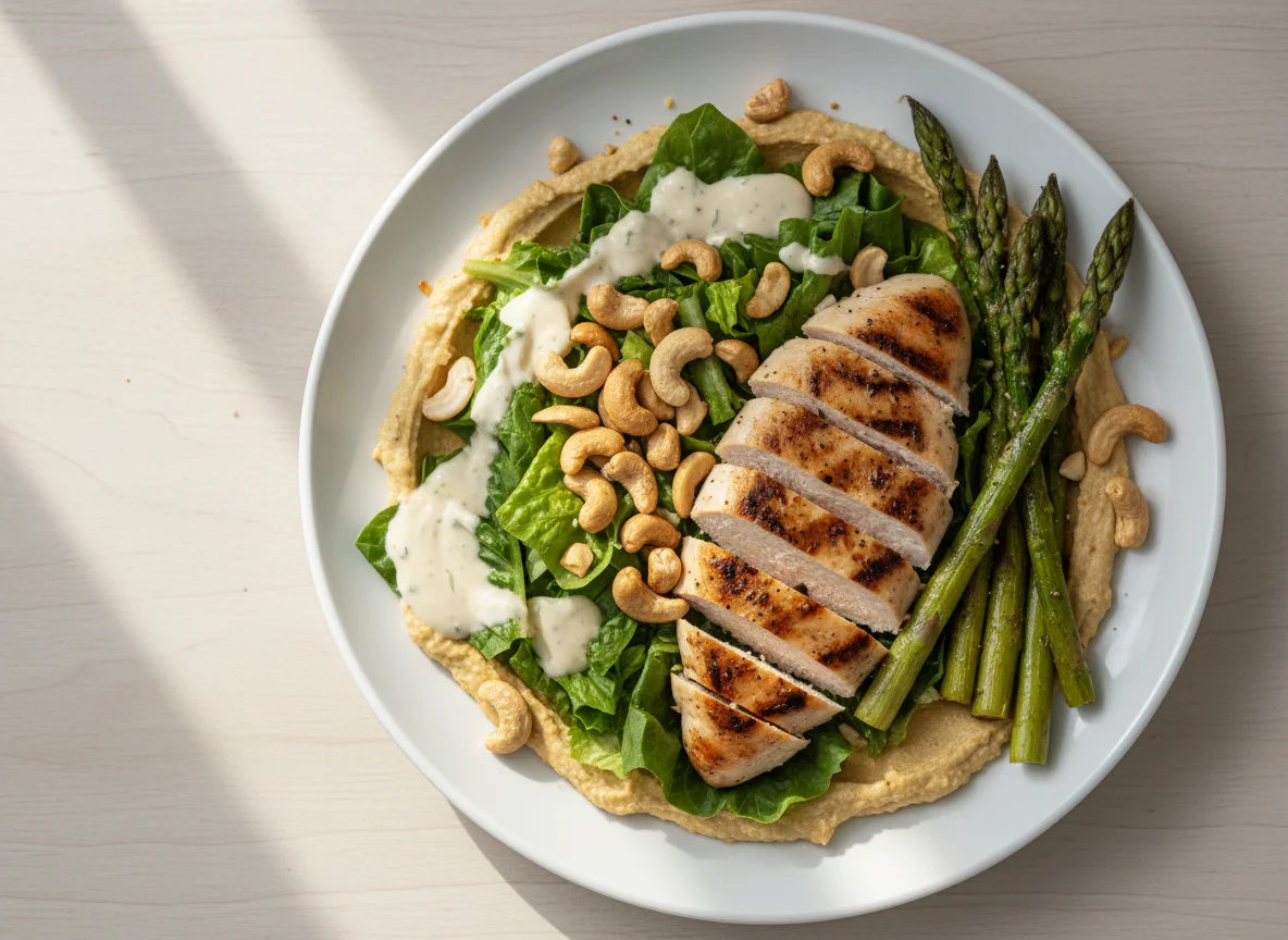 Chicken and Hummus Salad with Asparagus and Cashews photo