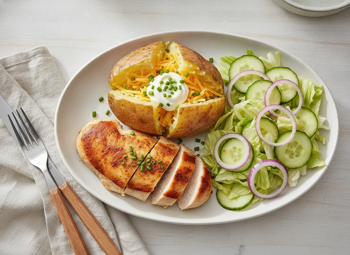 Chicken and Jacket Potato with Salad photo