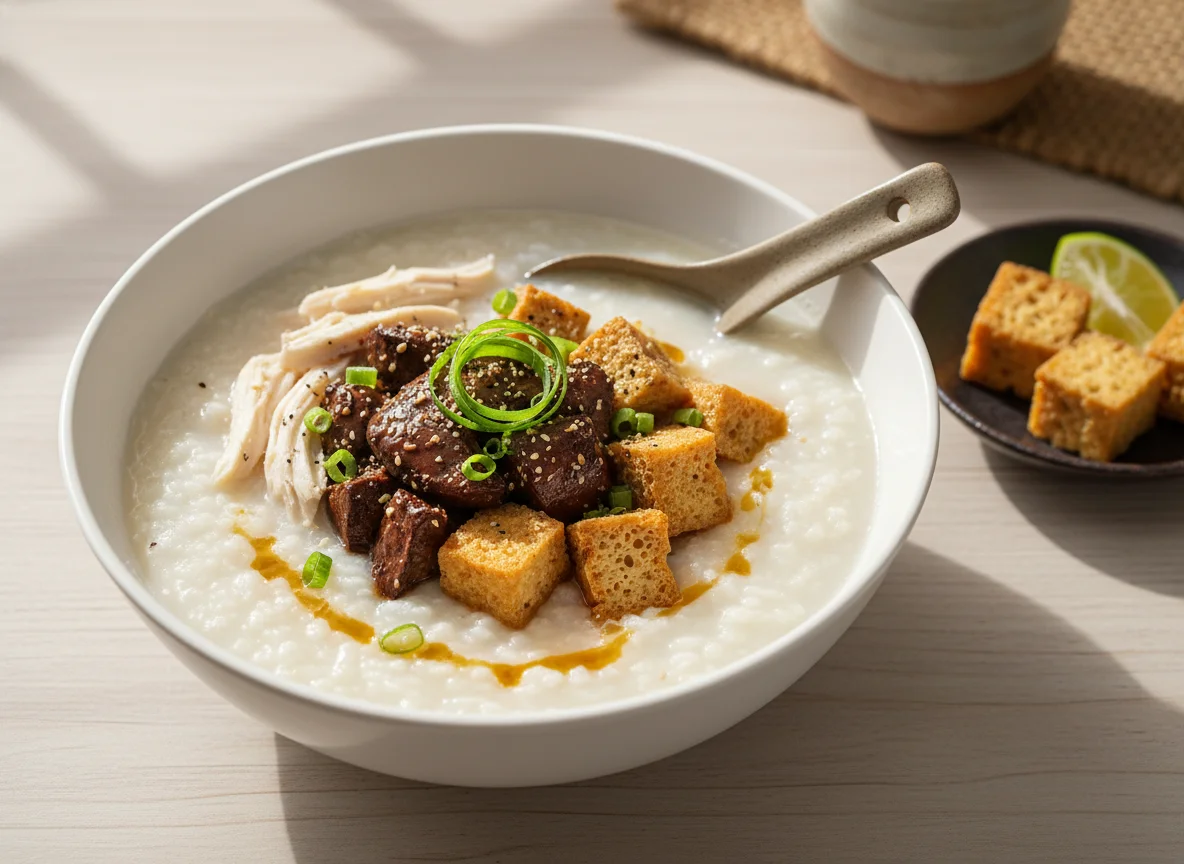 Chicken and Liver Congee with Fried Tofu photo