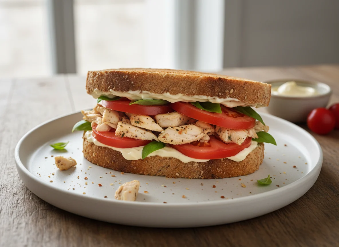 Chicken and Mayonnaise Sandwich with Tomato photo