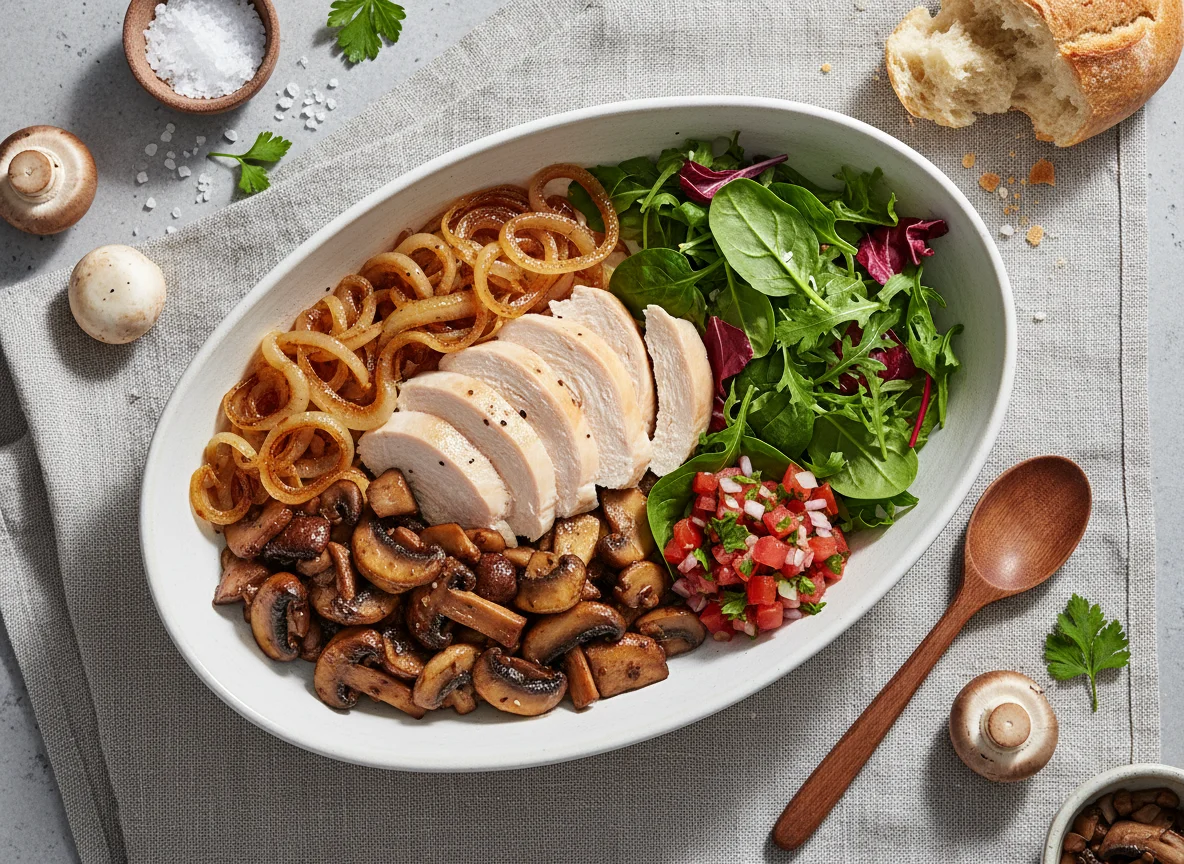 Chicken and Mushroom Bowl with Caramelized Onions photo