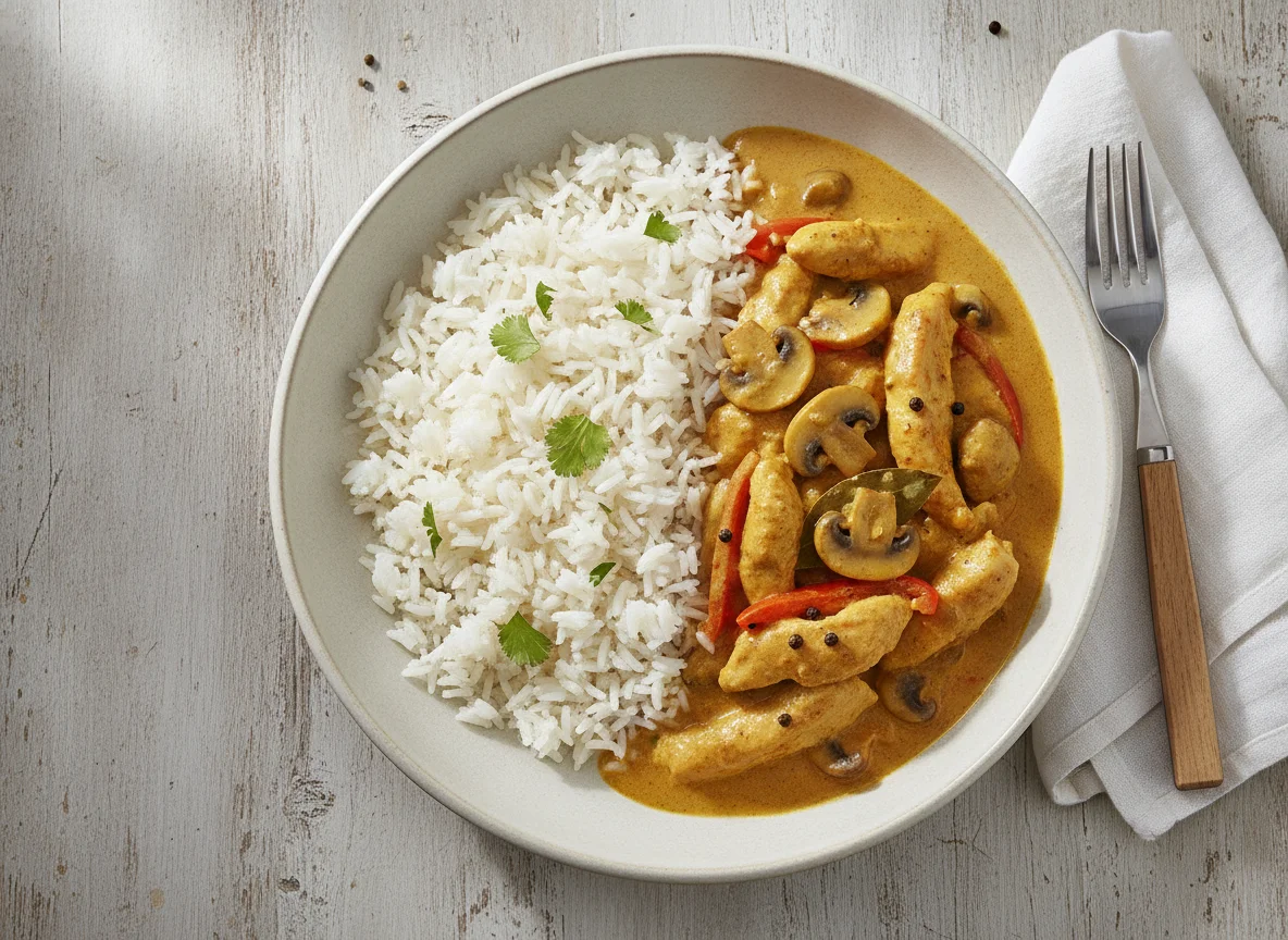 Chicken and Mushroom Curry with Rice photo
