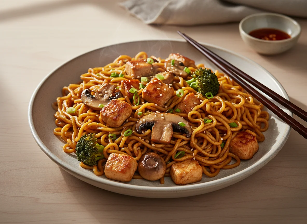 Chicken and Mushroom Noodle Stir-fry photo
