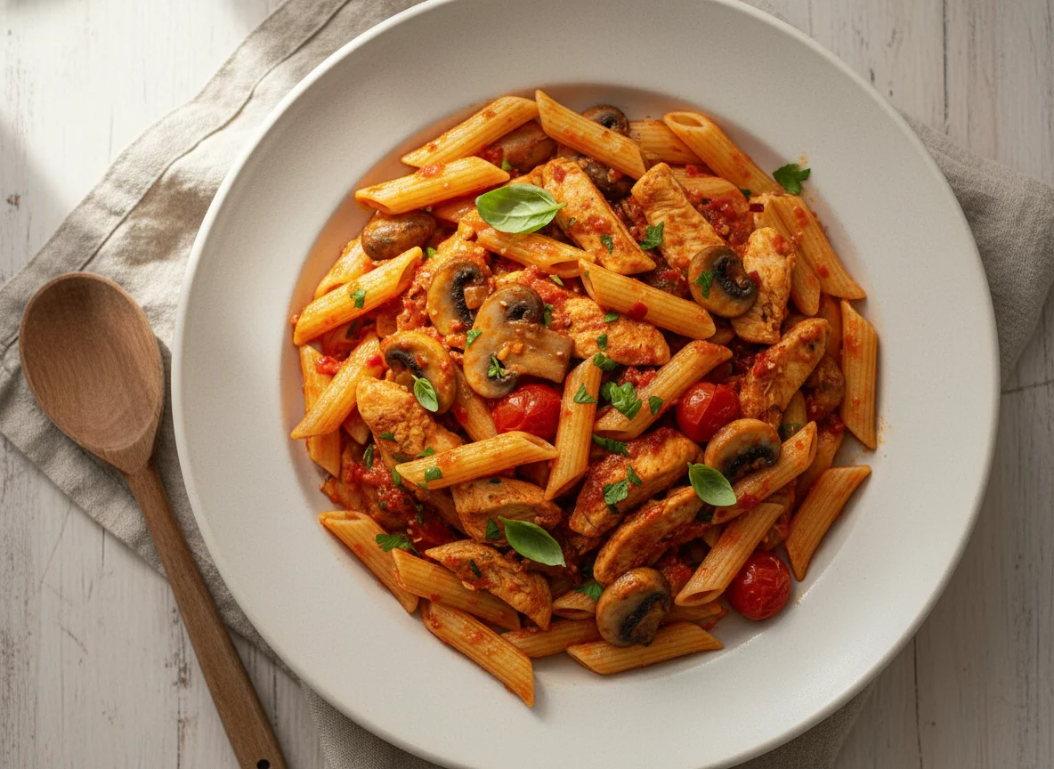 Chicken and Mushroom Penne Arrabbiata photo