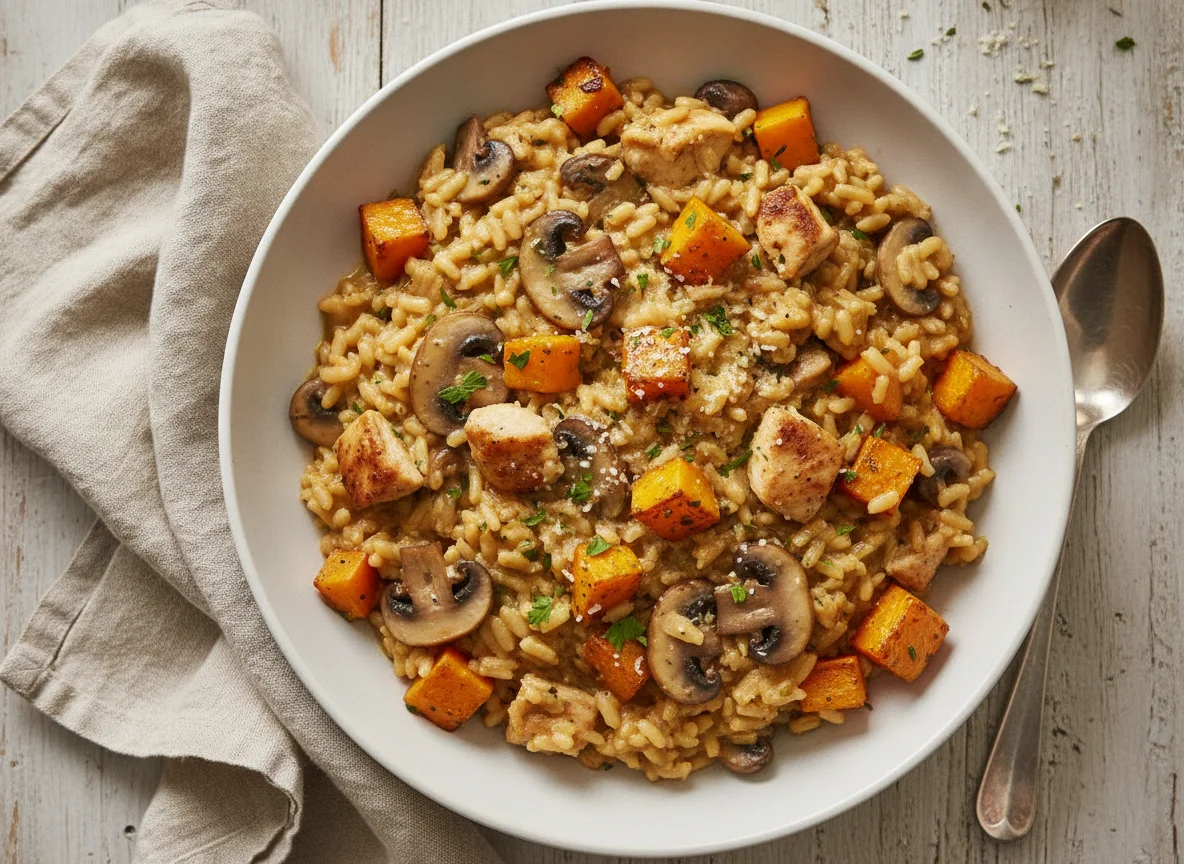 Chicken and Mushroom Risotto with Butternut Squash photo
