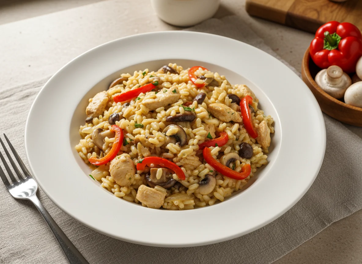 Chicken and Mushroom Risotto with Peppers photo
