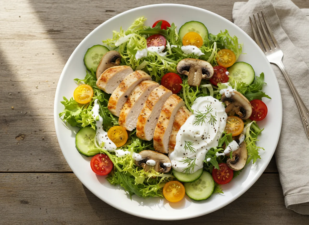 Chicken and Mushroom Salad with Yoghurt Dressing photo